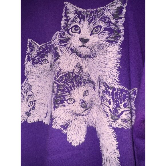 Oversized XXL vintage all over graphic Purple Cat Print Sweatshirt glitter - Picture 5 of 7
